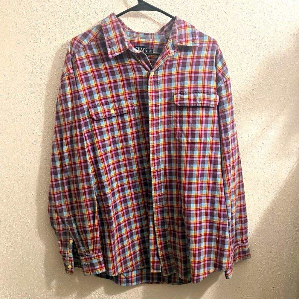 Chaps Men’s, XL, Plaid Flannel, Long Sleeve, Button-Up Shirt, Pockets, Multi